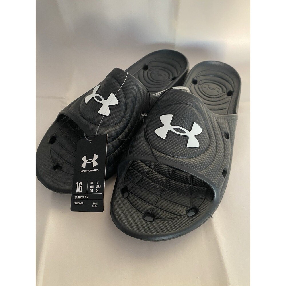 Under Armour M Locker IV SL slide sandals Size US 16 Black White Logo NWT UK 15